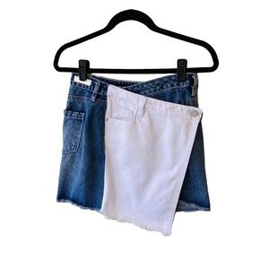 Blank NYC Two-Tone Asymmetrical Wrap Skirt Blue White 24 (00, XXS)